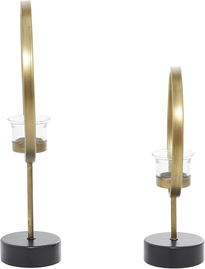 Deco 79 Metal Decorative Candle Holder Circular Votive Candle Stand, Set of 2 Candlestick Holder 15", 11"H, Gold
