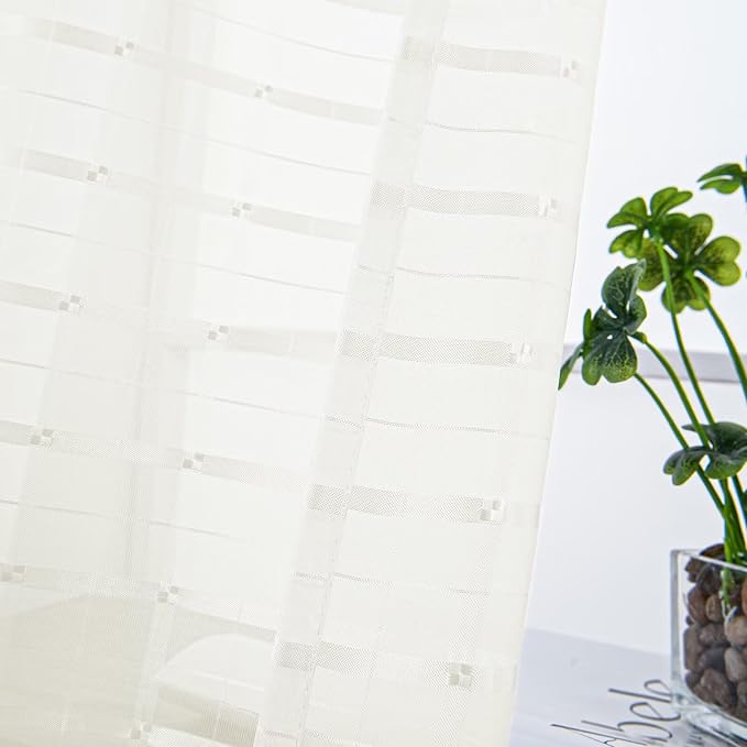 SpaceDresser Check Sheer Curtains 96 Inches Long - Image 2