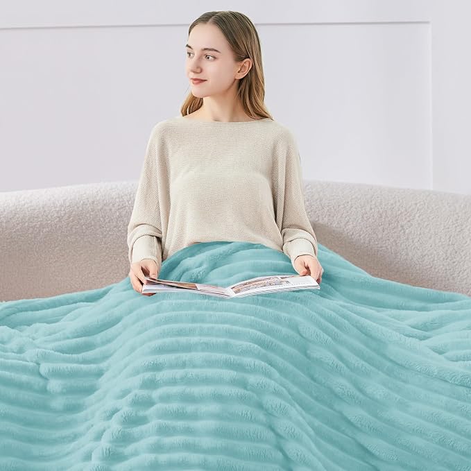 BEDELITE Striped Fleece Throw Blanket, Cloud Blue, Soft Cozy, Lightweight Warm - Image 3