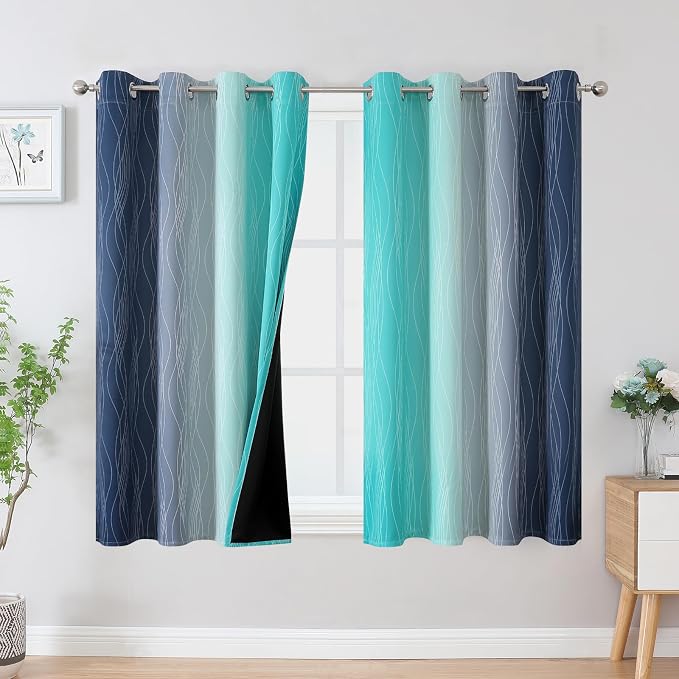 Navy Blue and Teal Gradient Blackout Curtains by ESTELARTEXTILER