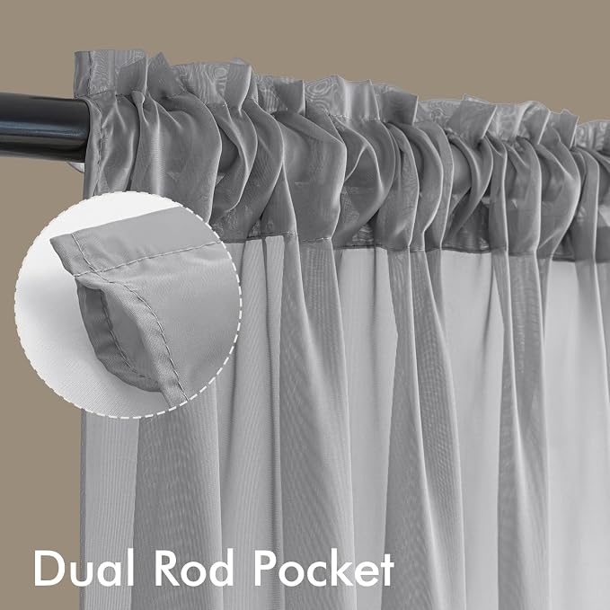 MIULEE Dark Grey Sheer Curtains 96 Inches Long 4 Panels 54 x 96 Inches | Light - Image 3