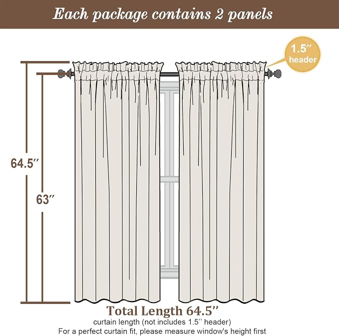 Chyhomenyc Sheer Curtains 63 Inch Length 2 Panels, Taupe | Light Filtering - Image 5