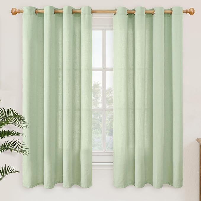 YoungsTex 63 Inch Length Sage Linen Curtains by YoungsTex