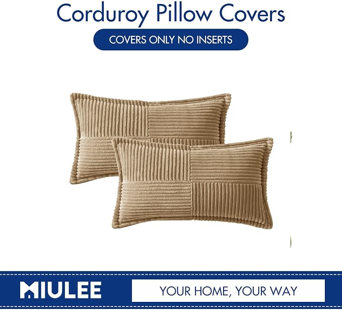 MIULEE Decorative Lumbar Throw Pillow Covers 12x20 Inch Khaki 2 Pack | Boho - Image 6