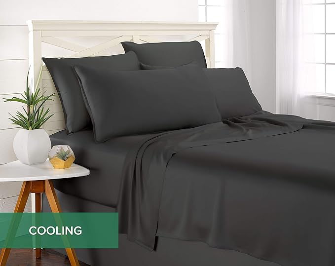 Short Queen Sheets by Pure Bamboo for RV Camper (60"x75") - Genuine 100% Organic Viscose Derived from Bamboo Bed Sheet Set, Soft & Cooling, Lifetime Quality Promise (Short Queen, Charcoal)