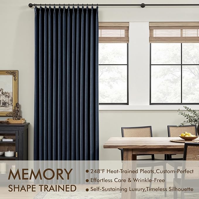 MIULEE Navy Blue Pinch Pleated 100% Blackout Linen Curtains 40x102 Inches | - Image 3