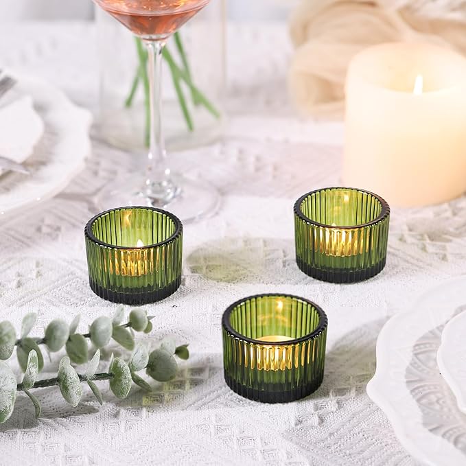Green Tealight Candle Holder Set of 12, Small Votive Candle Holders for Table Centerpiece,Glass Tea Light Candles Holder for Party&Home,Wedding Decor(2''Dia*1.4''H)