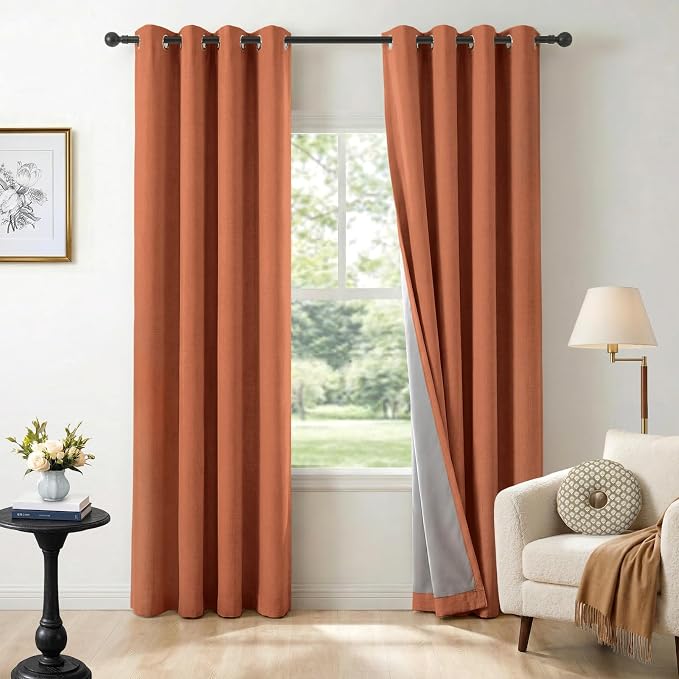 100% Blackout Linen Textured Curtains 96 Inch Long, Light Blocking, Thermal by 100BlackoutShield