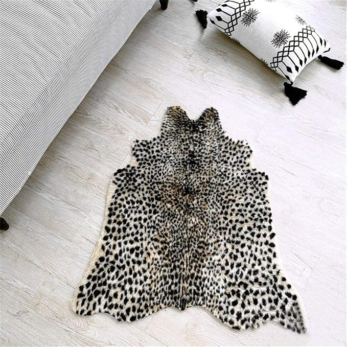 Leopard Print Area Rug Faux Cowhide Skin Fur Non-Slip Cheetah Rug Small Accent - Image 8