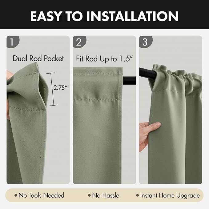 MIULEE 4-Panel 36 Inch Blackout Kitchen Tier Curtains Over Sink Sage Green | - Image 5