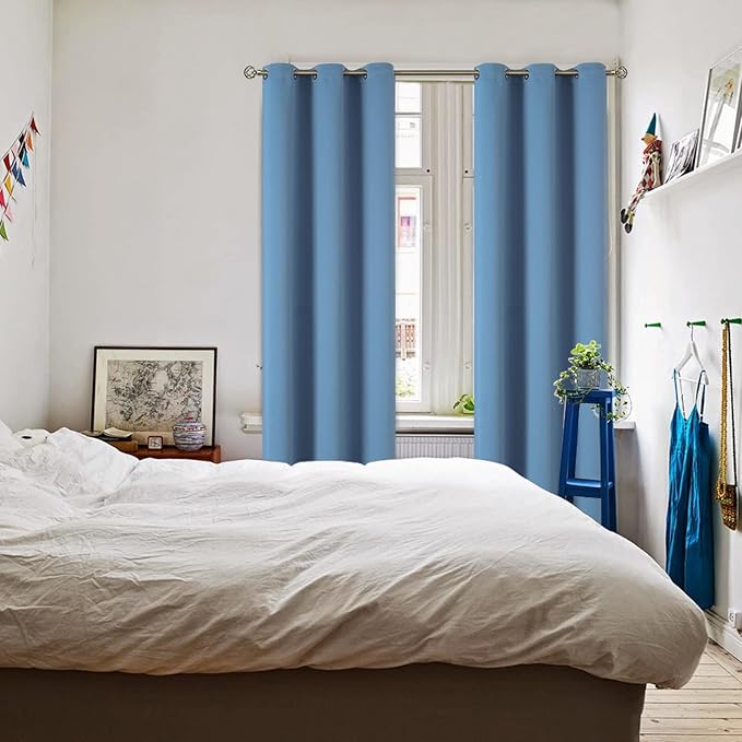 BGment Blackout Curtains for Bedroom - Grommet Thermal Insulated Room Darkening Curtains for Living Room, Set of 2 Panels (38 x 84 Inch, Faded Denim)