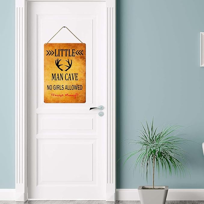 Little Man Cave Wood Sign, 8x12 Inch, Rustic Wood Toddler Room Wall Decor Hanging Sign for Kids Bedroom Decor