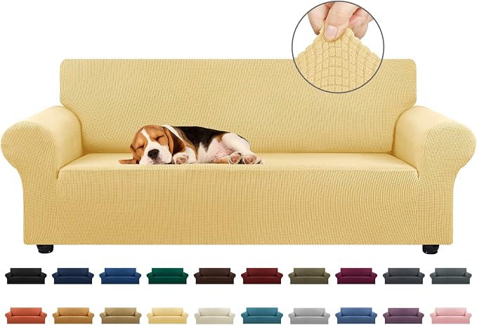 Stretch Couch Covers for Sofa, 3 Cushion Couch Slipcover, Champagne | 1-Piece by KEKUOU