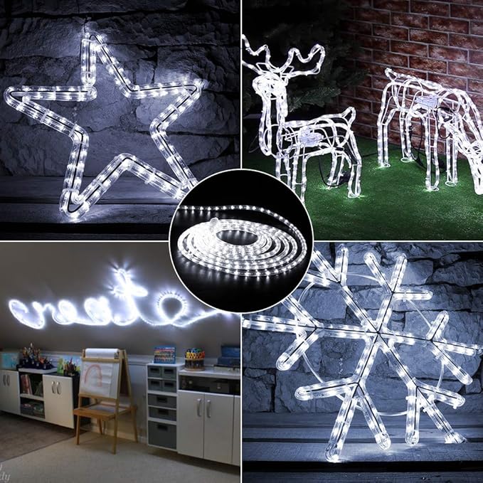Brizled Rope Lights, 51ft 612 LED Christmas Rope Lights, 120V Plugin Christmas Tube Light Connectable, Waterproof Cool White Indoor Outdoor Tube Light Flexible for Holiday Garden Yard Corridor Patio