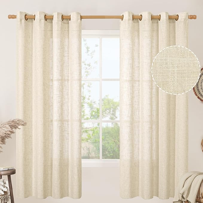 Beige 72 inch Length Linen Curtains 2 Panels Set by LAMIT