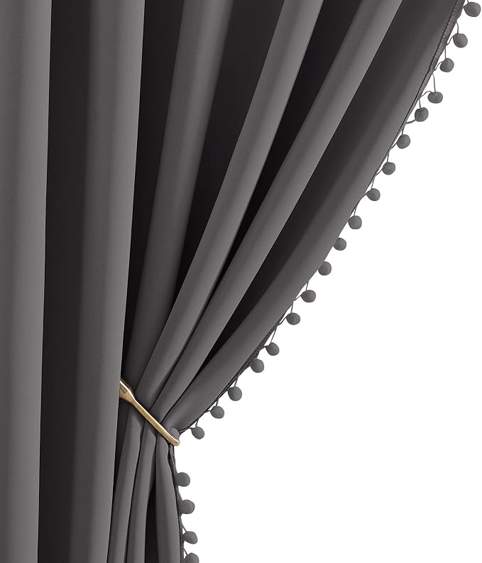 NICETOWN 2 Panels Blackout Curtains, Rod Pocket Pompoms Curtains 84 inches by NICETOWN