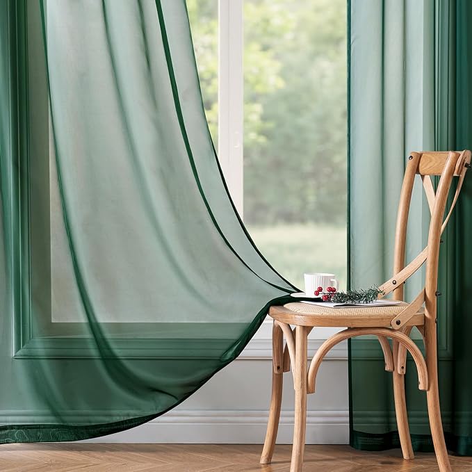 MIULEE Hunter Green Sheer Curtains 54 X 90 Inches, 2 Panels | Solid Color - Image 6