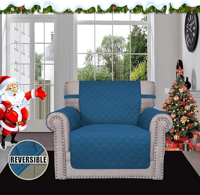 Easy-Going Reversible Couch Cover, Small Chair, Peacockblue/Beige | Machine - Image 2