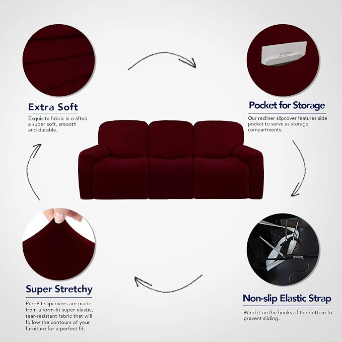 PureFit Super Stretch 3 Seats Recliner Sofa Couch Cover - Image 3