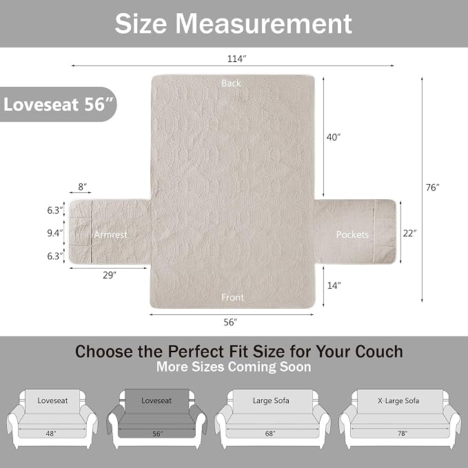 Beige Loveseat Covers for 2 Cushion Couch, Water-Repellent Covers for Sofa Couch - Image 7