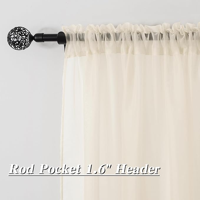 HUTO Peach Cream Beige Sheer Curtains 84 Inches Long Rod Pocket Ivory Sheer Voile Window Treatment Drapes Curtains for Living Room Bedroom,2 Panels 52 by 84 Inch Length