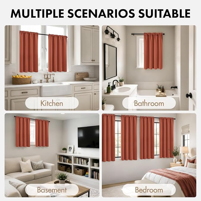MIULEE Set of 4 Short Bedroom Blackout Curtains 54 Inch Long Burnt Orange | - Image 5