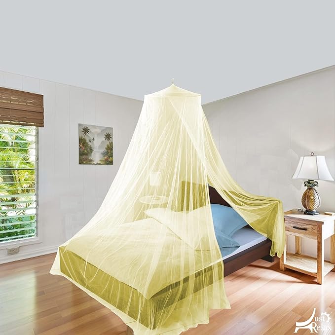 Just Relax Decorative Elegant Bed Net Canopy Set Including Full Hanging Kit, Ideal for Indoors or Outdoors, Intended for Covering Beds, Cribs, Hammocks (Yellow, Queen/King)