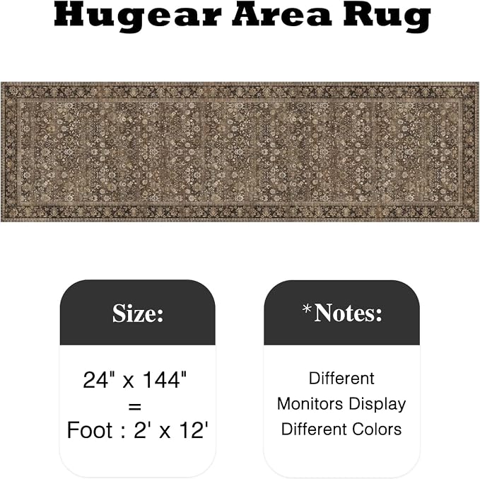 2x12 Brown Vintage Floral Washable Runner Rug - Image 2
