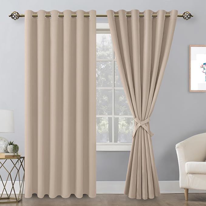 Grommet Blackout Curtains for Bedroom 70 x 84 Inches Camel 2 Panels | Thermal - Image 8