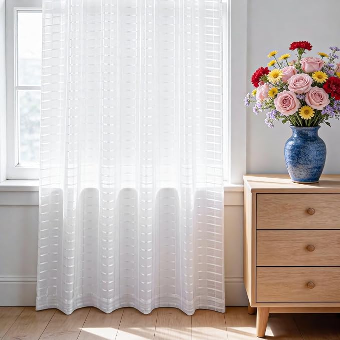 SpaceDresser Check Sheer Curtains 18 Inches Long - Image 3