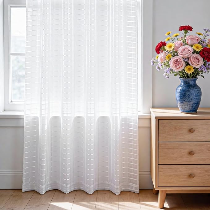 SpaceDresser Check Sheer Curtains 45 Inches Long - Image 3