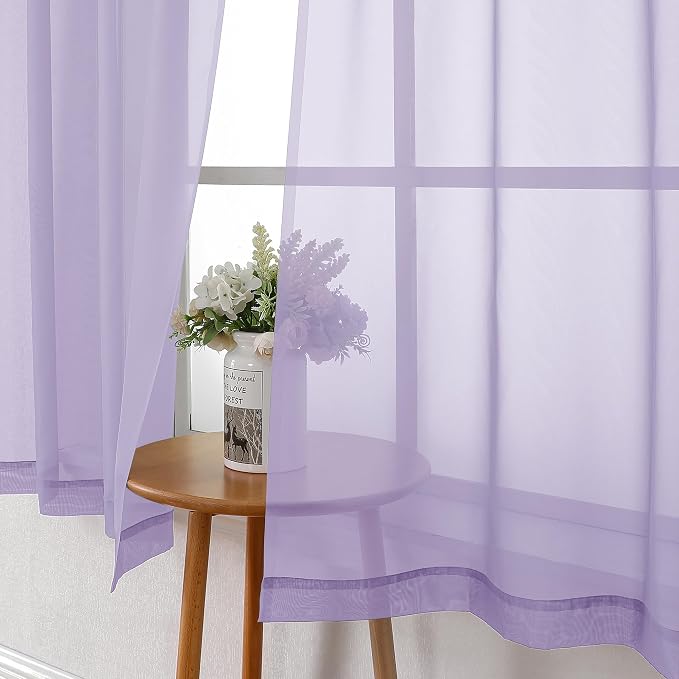 Lavender Sheer Kitchen Curtains 54 Inch Length 2 Panels, Double Rod Pockets - Image 6