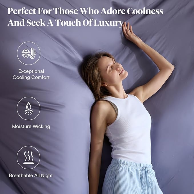 LuxClub King Size Sheets Set, 100% Rayon Derived from Bamboo Cooling Sheets, Breathable & Soft Deep Pocket Up to 16", Hotel Luxury Silky Sheets King Size, Light Grey