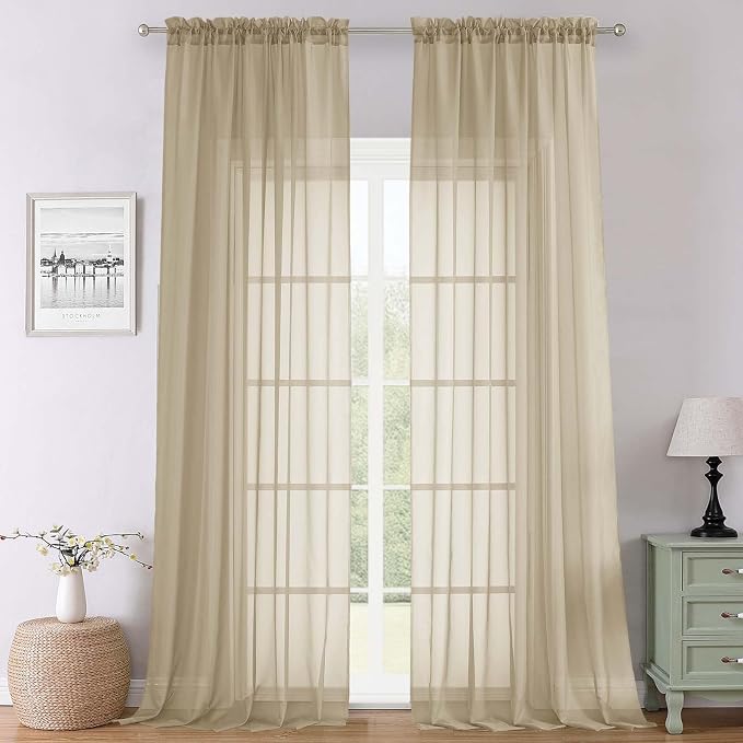 Taupe Sheer Curtains 120 Inches Long 2 Panels Set, Rod Pockets Light Filtering by Lecloud