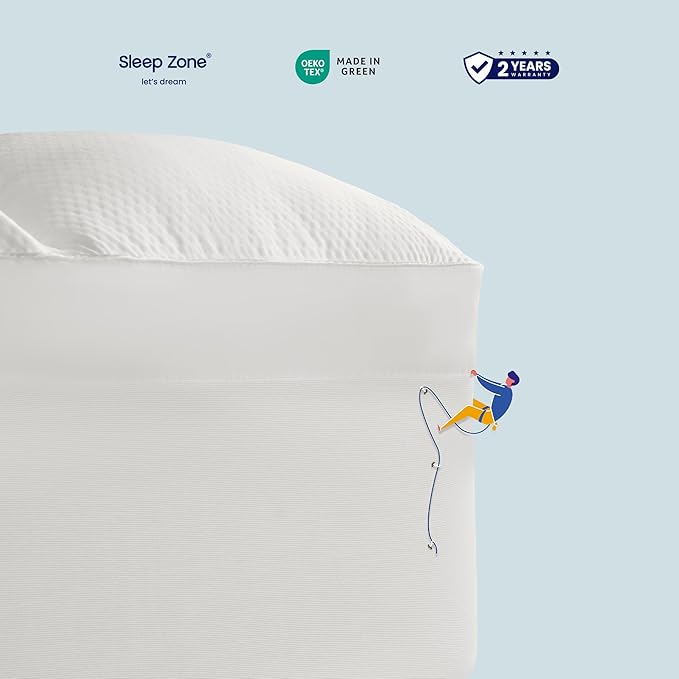 SLEEP ZONE Queen Mattress Protector, Deep Pocket Mattress Pad Cover, Thick Fitted Mattress Topper for Back Pain, Hotel Quality (White, Queen)