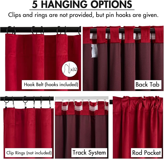 MIULEE Velvet Curtains 50W x 84L 2 Panels Red Blackout Curtains | Luxury velvet - Image 2
