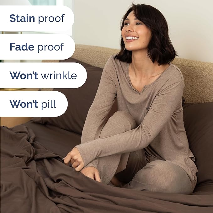 Twin 4 Piece Sheet Set - Comfy Breathable & Cooling - Ultra Soft Hotel Luxury Bedding Set with 8-16 Inch Deep Pockets - 1 Flat & 1 Fitted Sheet & 2 Pillowcases - Cozy, Wrinkle Free & Easy Care - Brown