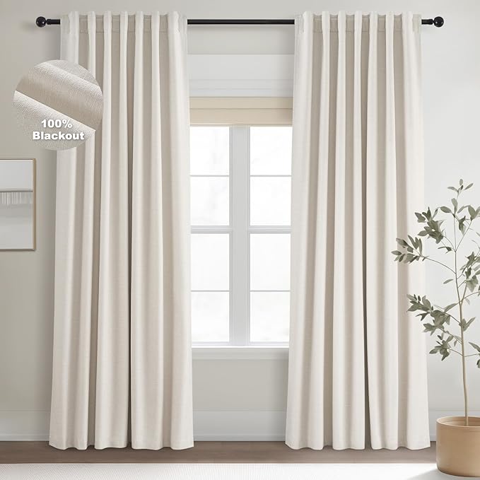 Topfinel 102 Inches Long Custom Blackout Linen Curtains, Soundproofing Pinch by Topfinel