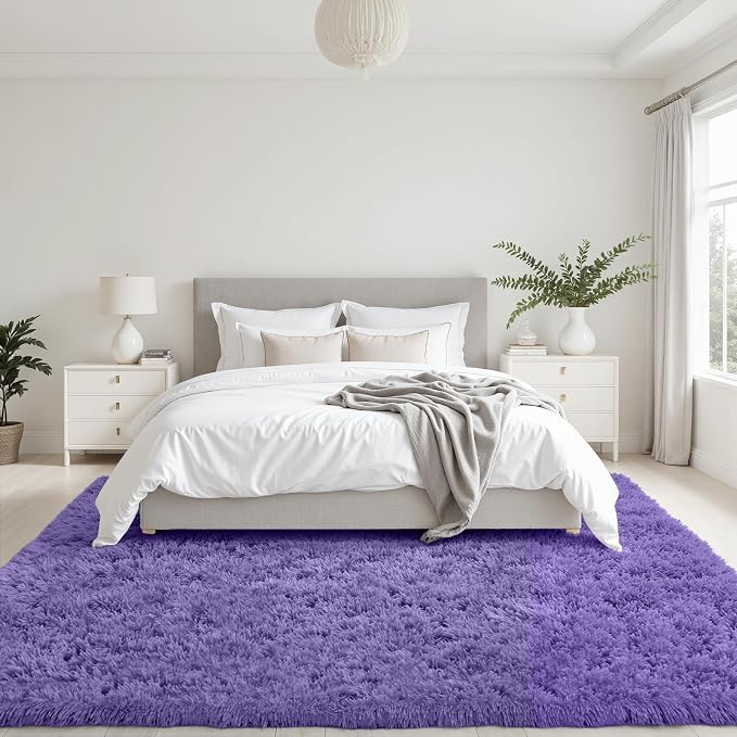 6x9 Fluffy Shag Area Rugs for Living Room Bedroom: Soft Plush Carpet Purple | - Image 4