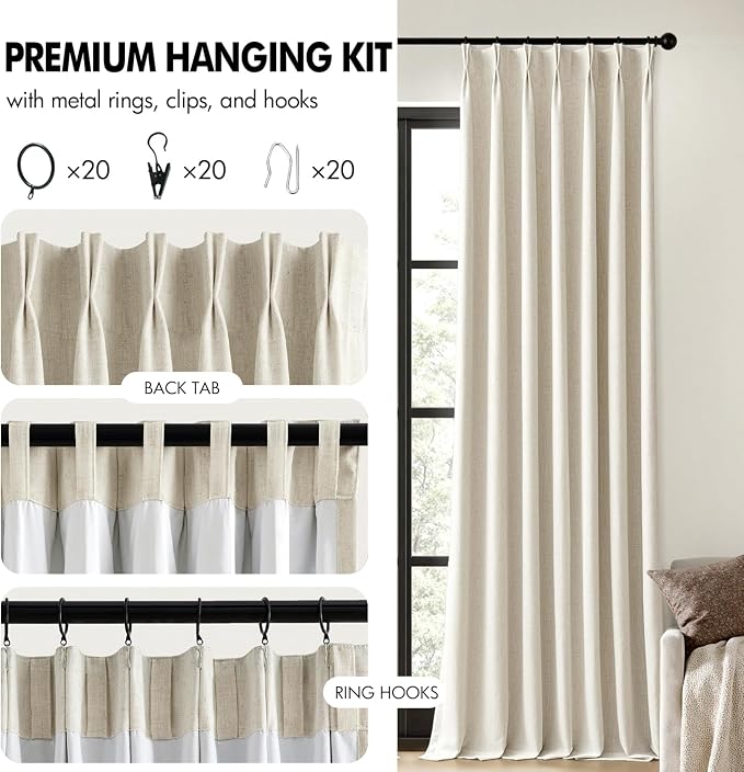 MIULEE Linen Pinch Pleated 100% Blackout Linen Curtains 40x90 Inches | Room - Image 8