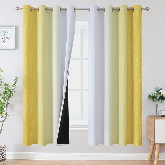 Yellow and Greyish White Ombre Blackout Curtains by ESTELARTEXTILER