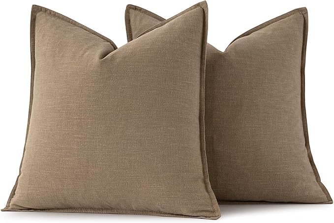 MIULEE Decorative Linen Euro Sham Pillow Covers 24x24 Khaki | Boho Farmhouse​ - Image 6