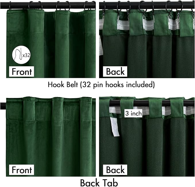 MIULEE Velvet Curtains 50W x 108L 2 Panels Hunter Green Blackout Curtains | - Image 3