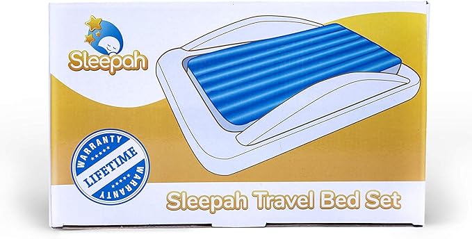 Sleepah Inflatable Toddler Travel Bed Portable Kids Air Mattress Set w Safety Bed Rail Guards for Kids & Toddlers – Set Includes Pump, Carry Case, Pillow & More - Perfect Transitional Cot Aqua