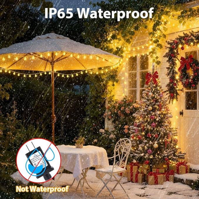 OMIKA Globe Outdoor String Lights Plug in, Connectable 66ft 120LED Crystal Ball Light Waterproof Remote, 24 Colors Decorative Lights for Patio Umbrella Tent Garden Eaves Party Indoor Christmas Décor