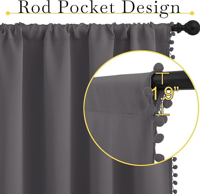 NICETOWN 2 Panels Blackout Curtains, Rod Pocket Pom Pom Curtains Panels - Image 3
