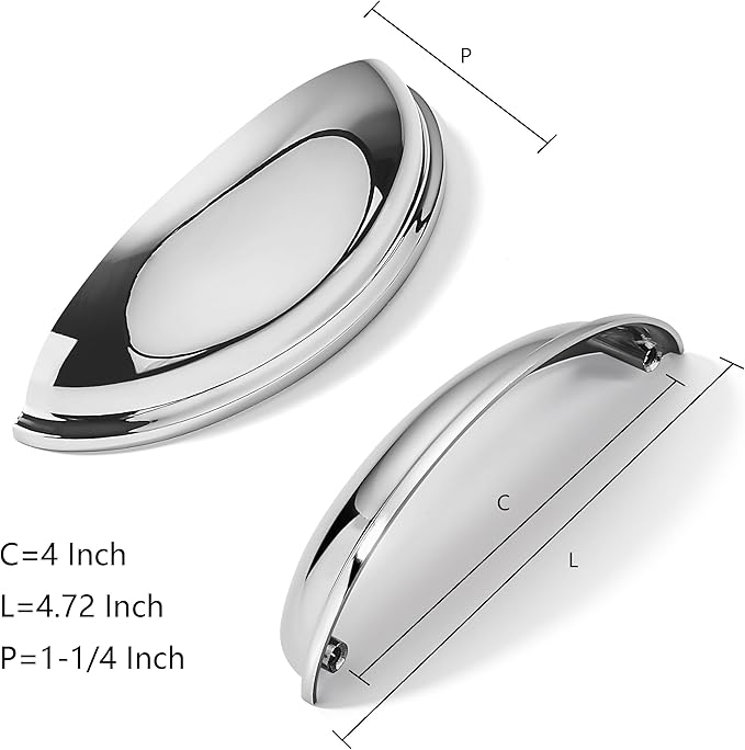 khtumeware 2 Pack 4" Drawer Pulls Polished Chrome Cabinet Cup Pulls Kitchen Hardware Cabinet Handles Drawer Handles Knobs 4 inch Hole Center