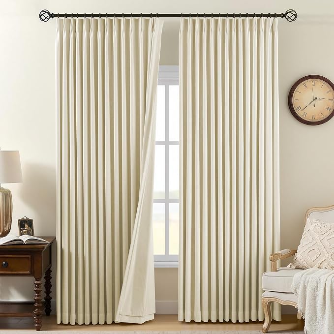 Pinch Pleated Linen Curtains 100% Blackout 84 Inches Long by AUSSPVOCT