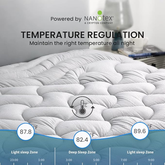 SLEEP ZONE Cooling Twin Mattress Topper for Single Bed, Premium Zoned Quilted Mattress Pad, Fitted Mattress Protector Cover, Machine Wash Durable, Deep Pocket 8-21 inch, Silver Grey, Twin