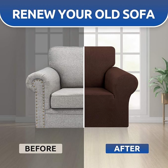Stretch Chair Sofa Slipcover, Single Couch Cover, Chocolate | 1-Piece Washable - Image 7